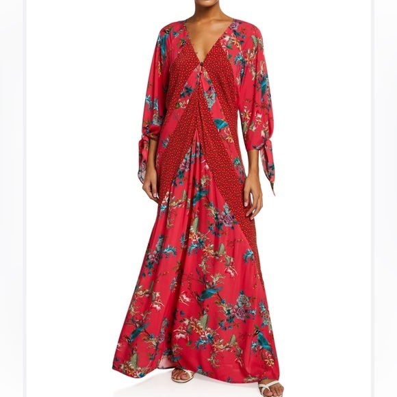 Johnny‎ Was pink bird print button front maxi dress cover up size L - Picture 2 of 9